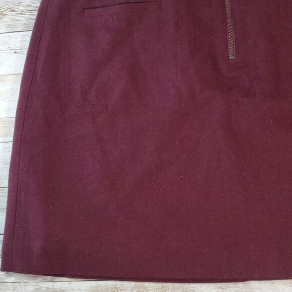 Madewell Fireside Wool Blend Mini Skirt Maroon Burgundy Zipper Pockets Size 14 - Picture 10 of 14